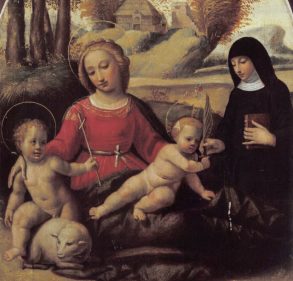 La Madonna col Bambino, san Giovannino e santa Scolastica